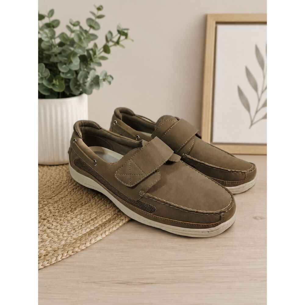 Boca Classics Men's 11W Tan Boat Deck Casual Comfort Shoes Hook Loop